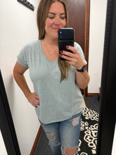 Load image into Gallery viewer, Blue Gray V Neck Soft Tee
