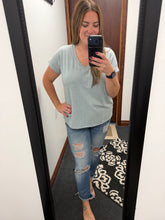 Load image into Gallery viewer, Blue Gray V Neck Soft Tee

