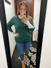 Load image into Gallery viewer, Crochet Sleeve Detail Top in Green
