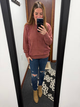 Load image into Gallery viewer, Burgundy Washed Lace Detail Top
