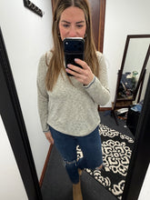 Load image into Gallery viewer, Gray with Navy Stitch Detail Top.
