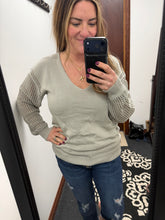 Load image into Gallery viewer, Gray Crochet Detail Sleeve Sweater

