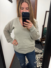 Load image into Gallery viewer, Gray Crochet Detail Sleeve Sweater
