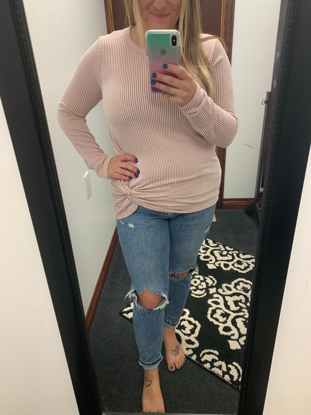 Blush Striped Side Knot Top