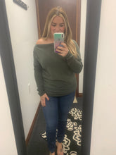 Load image into Gallery viewer, Boat Neck Off The Shoulder Top in Olive
