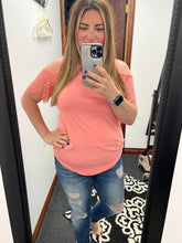 Load image into Gallery viewer, Coral Lace Cold Shoulder Top
