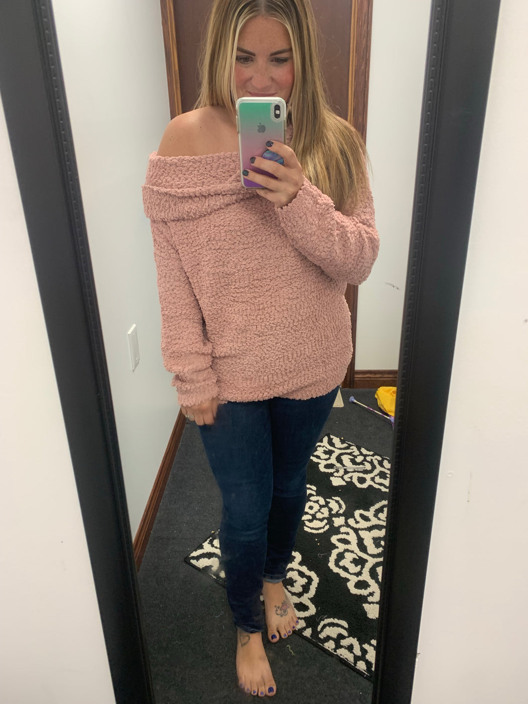 Light Pink Cozy Off the Shoulder Sweater